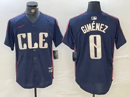 Cleveland Guardians #0 Andres Gimenez 2024 City Connect Navy Jersey