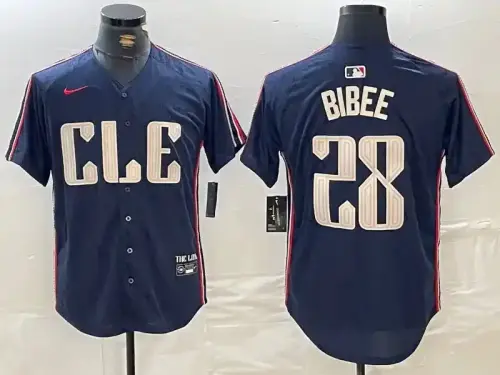 Cleveland Guardians #28 Tanner Bibee 2024 City Connect Navy Jersey