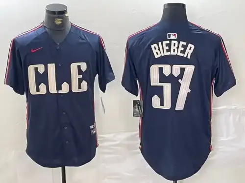 Cleveland Guardians #57 Shane Bieber 2024 City Connect Navy Jersey