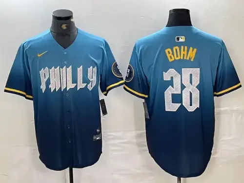 Philadelphia Phillies #28 Alec Bohm 2024 City Connect Blue Jersey