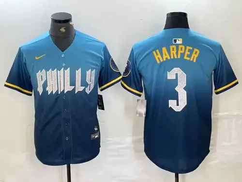 Philadelphia Phillies #3 Bryce Harper 2024 City Connect Blue Jersey