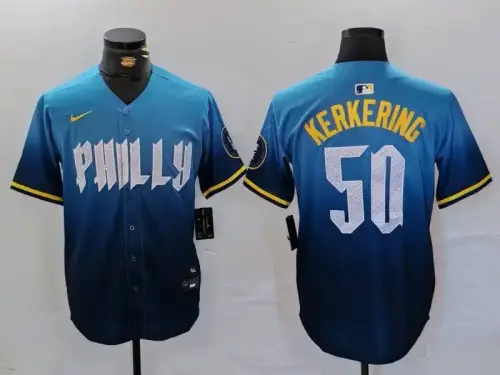 Philadelphia Phillies #50 Orion Kerkering 2024 City Connect Blue Jersey