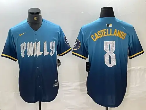 Philadelphia Phillies #8 Nick Castellanos 2024 City Connect Blue Jersey